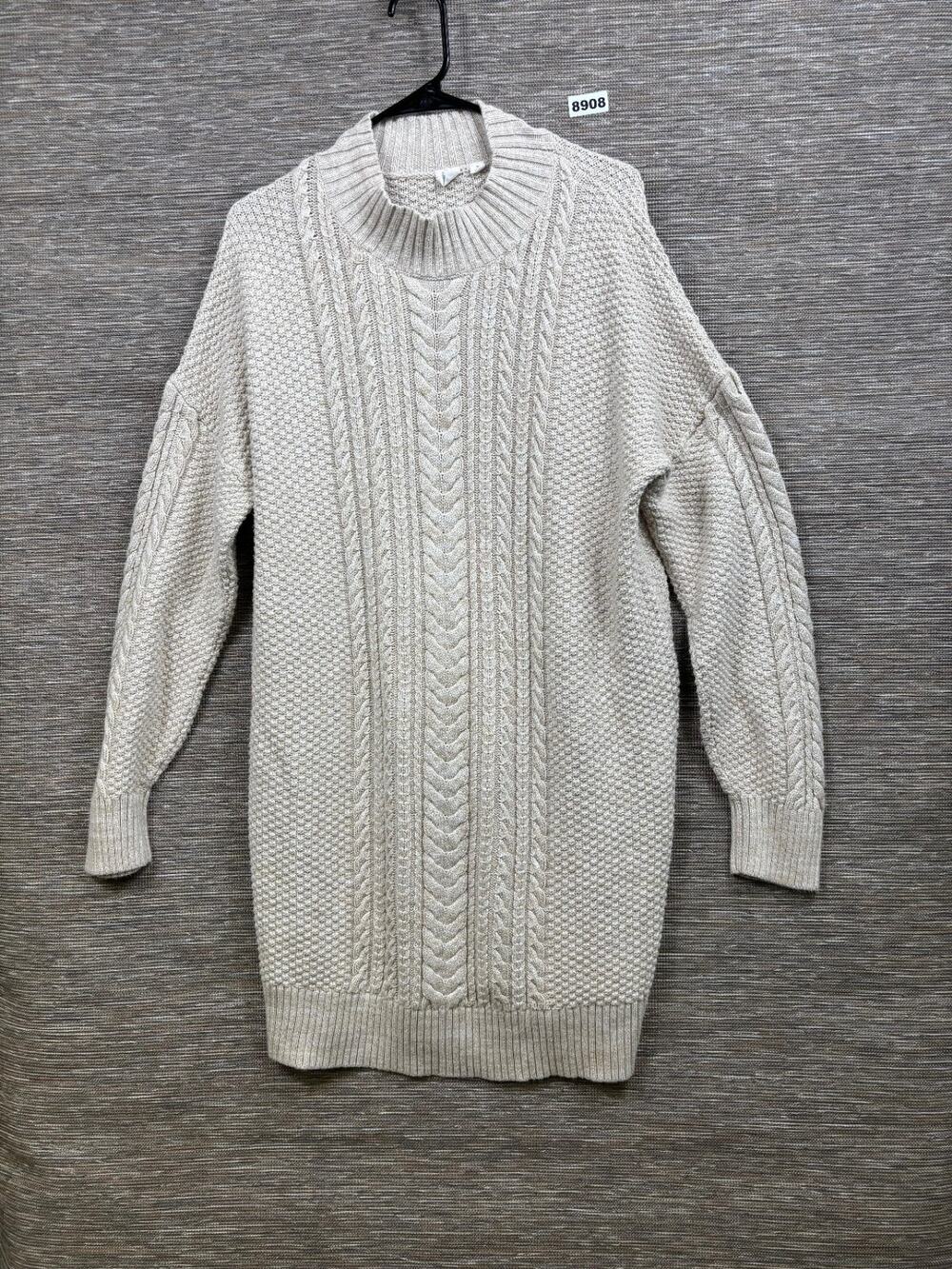 GAP Cable Knit Sweater Dress Womens Size XXL Oatmeal Long Sleeve Crew-Neck Comfy